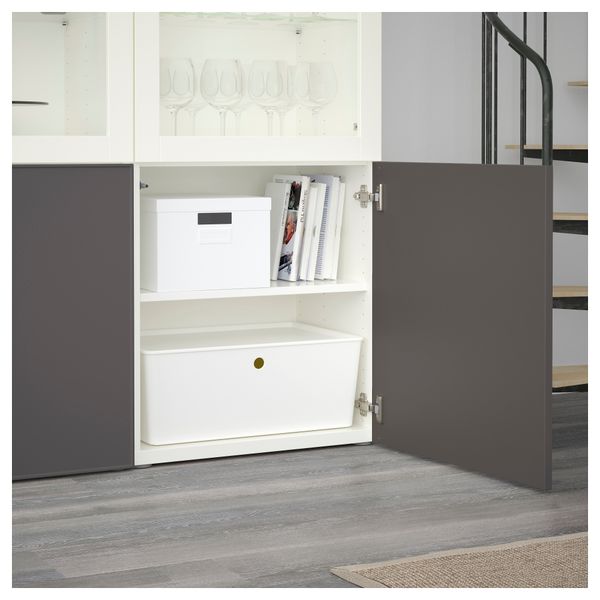 Комбинация для хранения со стеклянными дверцами БЕСТО, белый Грундсвикен, темно-серый прозрачное стекло (120x40x192 см) - схема-чертеж с размерами