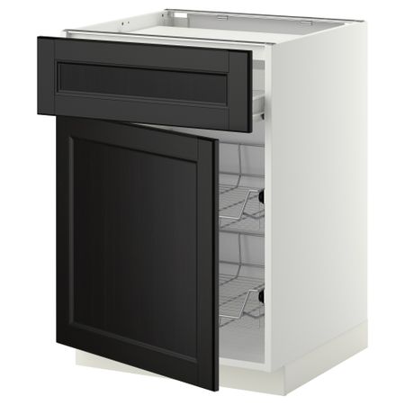 Напольный шкаф для варочной панели, ящик, 2 проволочных корзины МЕТОД / ФОРВАРА, белый, Лаксарби черно-коричневый