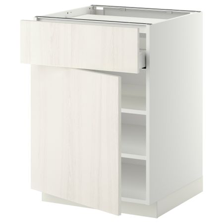 Напольный шкаф для варочной панели, ящик, полка, дверцы МЕТОД / МАКСИМЕРА, белый, Росдаль белый (60x60 см)