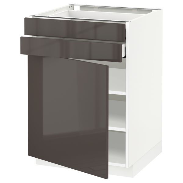Напольный шкаф с дверцей, 2 ящиками МЕТОД / МАКСИМЕРА, белый, Рингульт серый - схема-чертеж с размерами