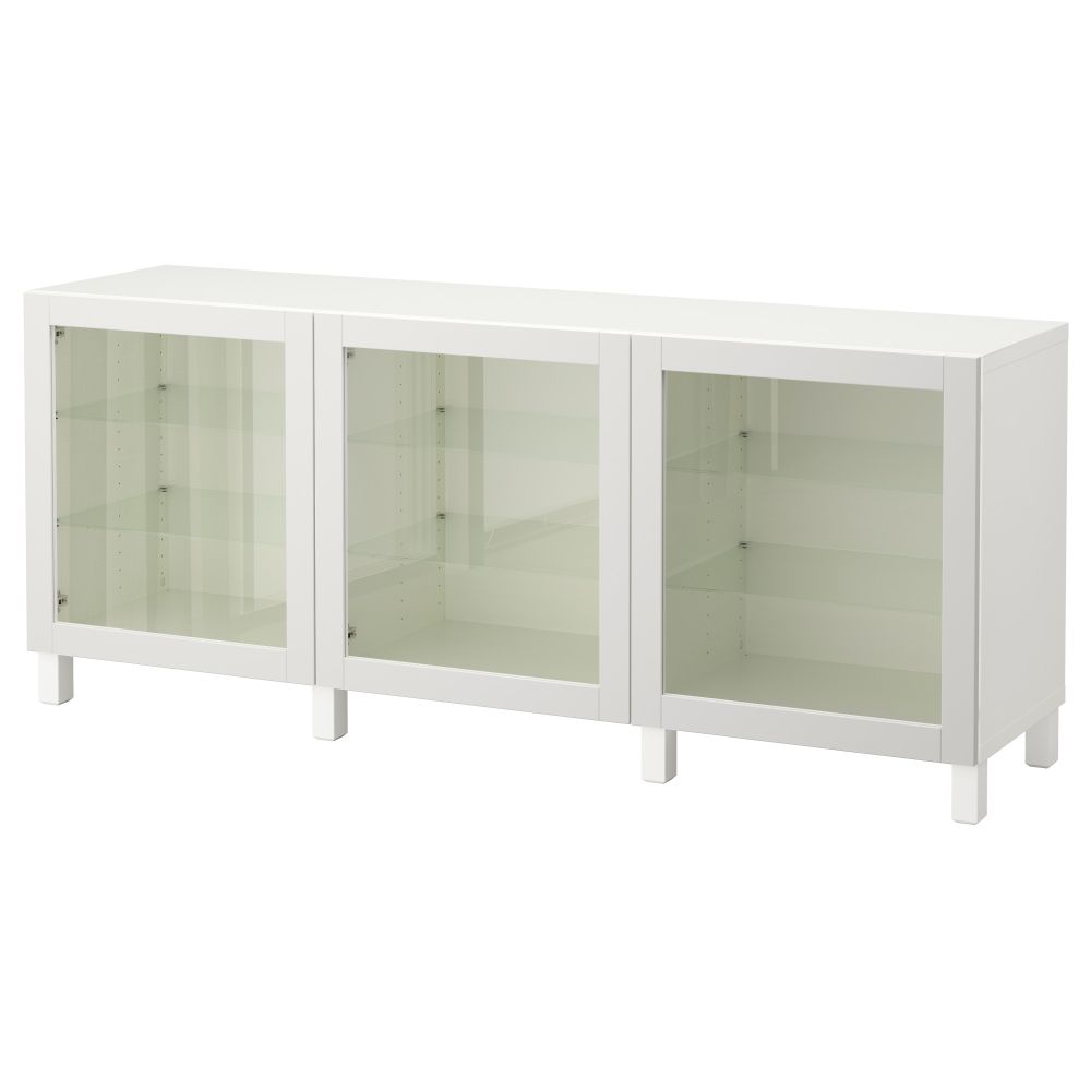 Комбинация для хранения с дверцами БЕСТО, белый, Синдвик светло-серый прозрачное стекло (180x40x74 см) - фото 1