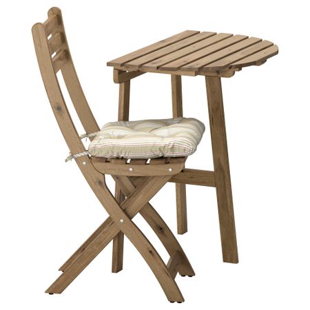 Стол+1 складной стул, для сада АСКХОЛЬМЕН, серо-коричневая морилка, Сэро бежевый
