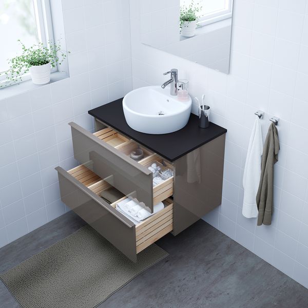 Шкаф для раковины с 2 ящиками, 80x47x58 см, глянцевый серый IKEA GODMORGON ГОДМОРГОН 801.809.93 - фото 3