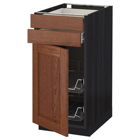 Напольный шкаф, дверца, 2 ящика, проволочных корзин МЕТОД / ФОРВАРА, черный, Филипстад коричневый