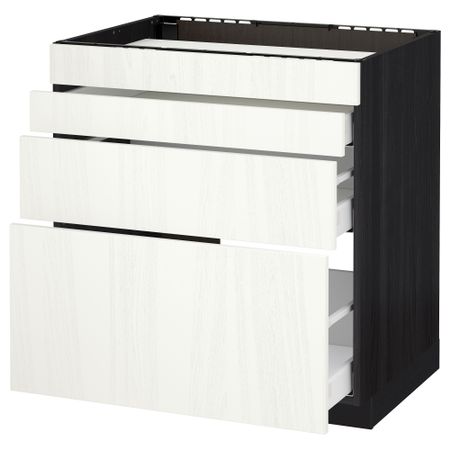 Напольный шкаф для духовки, 4фасада, 3 ящика МЕТОД / МАКСИМЕРА, черный, Росдаль белый