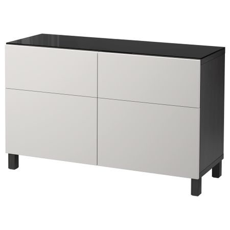 Комбинация для хранения с ящиками БЕСТО, черно-коричневый, Лаппвикен светло-серый (120x40x74 см)