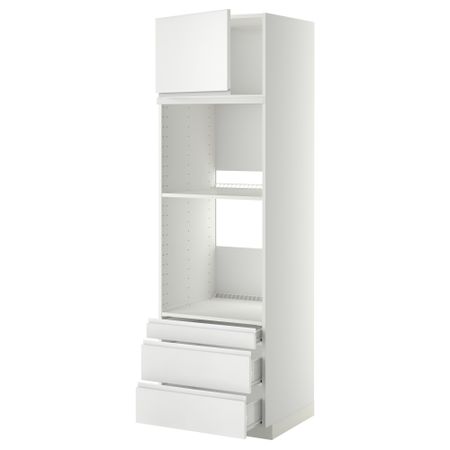 Высокий шкаф для духовки комбинированный, духовка + дверца, 3 ящика МЕТОД / ФОРВАРА, белый, Нодста белый