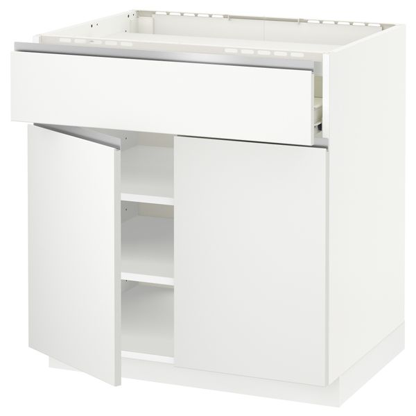 Напольный шкаф для варочной панели, ящик, полка, 2 дверцы МЕТОД / ФОРВАРА, белый, Нодста белый (80x60 см) - схема-чертеж с размерами
