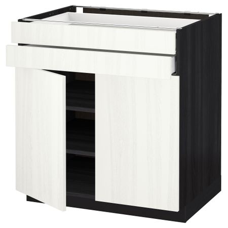 Напольный шкаф, 2 дверцы, 2 ящика МЕТОД / МАКСИМЕРА, черный, Росдаль белый