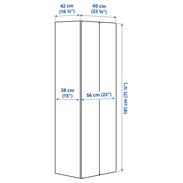 Гардероб, белый, сиреневый, 60x42x181 см IKEA SMÅSTAD СМОСТАД 895.490.05 - схема-чертеж с размерами