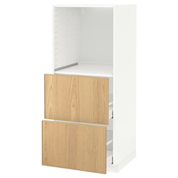 Высокий шкаф с 2 ящиками для/духовки, белый/Экестад дуб 60x60x140 см IKEA METOD МЕТОД / MAXIMERA МАКСИМЕРА 192.370.93 - схема-чертеж с размерами