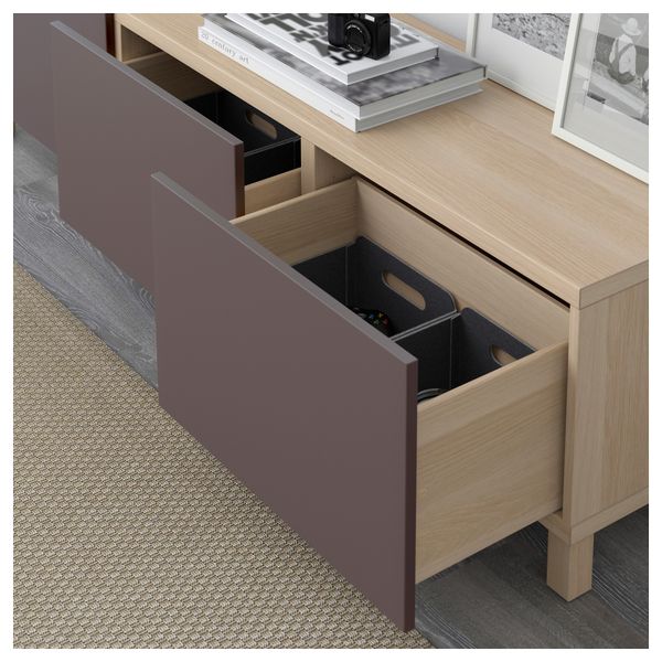 Комбинация для хранения с ящиками БЕСТО, под беленый дуб, Вальвикен темно-коричневый (180x40x48 см) - схема-чертеж с размерами