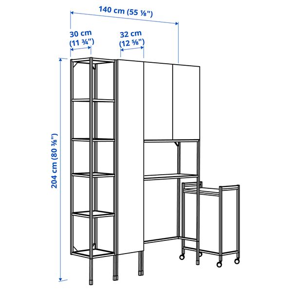 Комбинация для хранения, антрацит, серый каркас, 80x32x204 см IKEA BEGIVENHET БЕГИВЕНХЕТ 994.779.27 - схема-чертеж с размерами