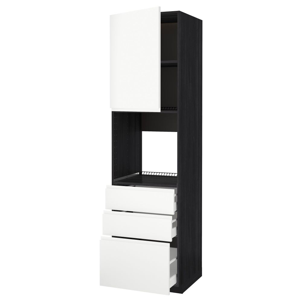 Высокий шкаф для духовки/дверь/3 ящика МЕТОД / МАКСИМЕРА, черный, Воксторп белый - схема-чертеж с размерами