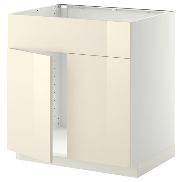 Напольный шкаф под мойку 2 дверцы/фронтальных панели МЕТОД, белый, Рингульт кремовый (80x60 см) - схема-чертеж с размерами