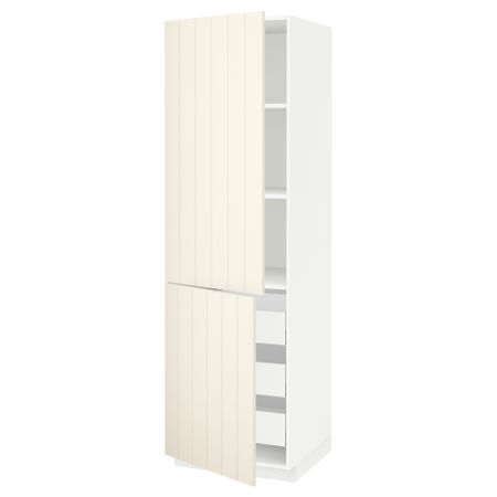 Высокий шкаф + полки, 3 ящика, 2 дверцы МЕТОД / МАКСИМЕРА, белый, Хитарп белый с оттенком