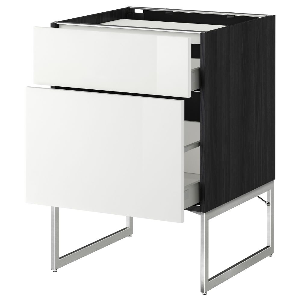 Напольный шкаф, 2 фронтальных панели, 3 ящика МЕТОД / МАКСИМЕРА, черный, Рингульт белый - схема-чертеж с размерами