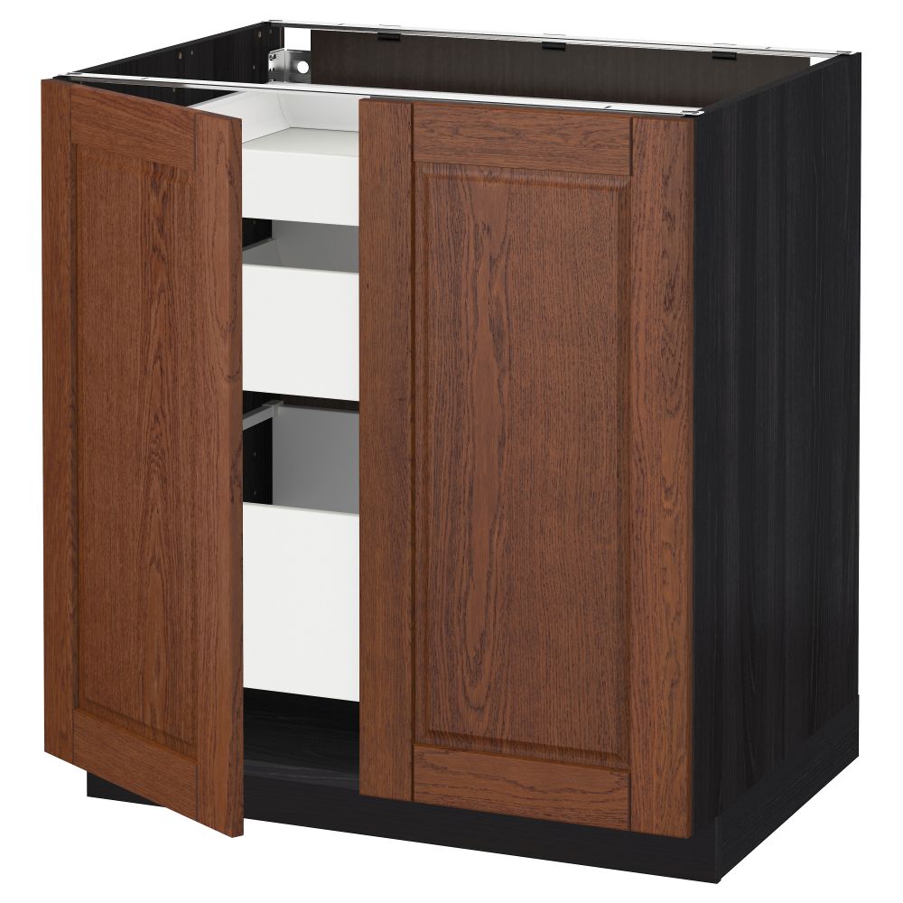 Напольный шкаф с 2 дверцами, 3 ящиками МЕТОД / МАКСИМЕРА, черный, Филипстад коричневый (80x60 см) - схема-чертеж с размерами