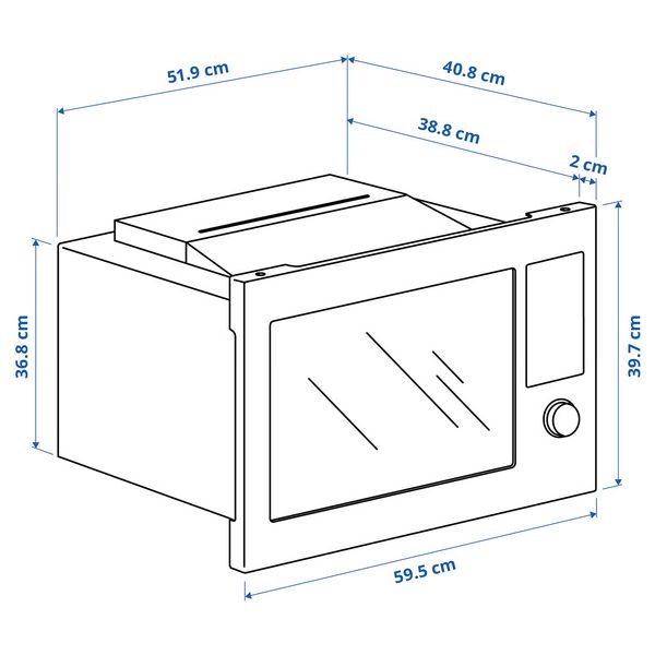 STENABY Встраиваемая микроволновая печь - функция гриля IKEA 500/чёрный - схема-чертеж с размерами