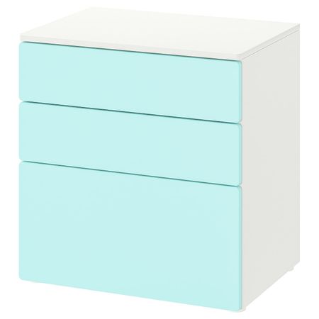 Комод с 3 ящиками, белый/бледно-бирюзовый 60x42x63 см IKEA SMÅSTAD СМОСТАД / OPPHUS ОПХУС 594.201.55