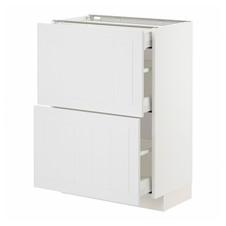 Напольный шкаф, 2 фасада/3 ящика, белый/Стенсунд белый 60x37 см IKEA METOD МЕТОД / MAXIMERA МАКСИМЕРА 494.097.28