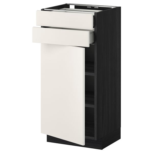 Напольный шкаф с дверцей, 2 ящиками МЕТОД / МАКСИМЕРА, черный, Веддинге белый - схема-чертеж с размерами