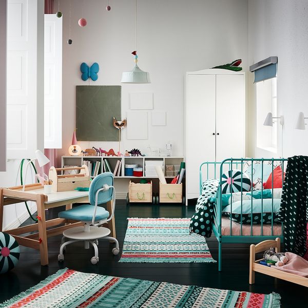 Раздвижная кровать с реечным дном, бирюзовый 80x200 см IKEA MINNEN МИННЕН 293.237.59 - схема-чертеж с размерами