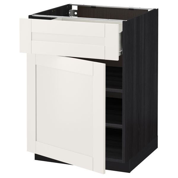 Напольный шкаф с ящиком, дверью МЕТОД / ФОРВАРА, черный, Сэведаль белый - схема-чертеж с размерами