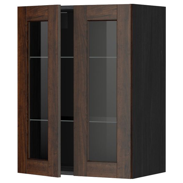 Навесной шкаф с полками, 2 стекло дв, черный/Эдсерум коричневый 60x80 см IKEA МЕТОД 592.264.22 - схема-чертеж с размерами