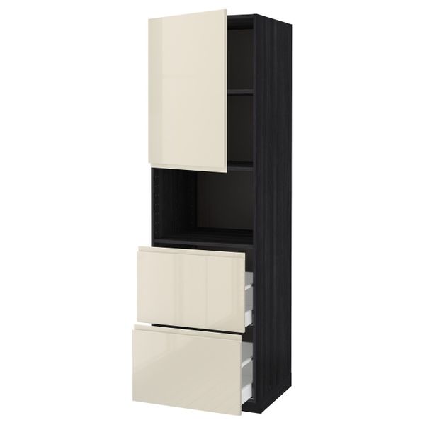 Высокий шкаф для СВЧ/дверца/2ящика, черный, Воксторп глянцевый светло-бежевый 60x60x200 см IKEA МЕТОД 092.391.58 - схема-чертеж с размерами