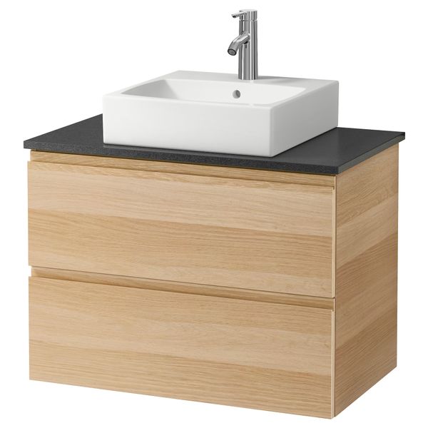 Шк п-раковину/столешн45x45/раковина ГОДМОРГОН/АЛДЕРН / ТОРНВИКЕН, беленый дуб, черный (82x49x72 см) - схема-чертеж с размерами