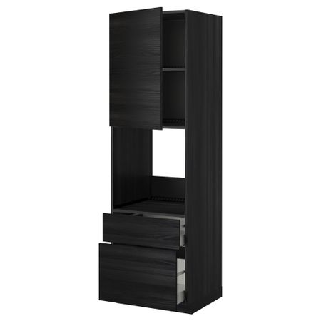 Высокий шкаф для духовки + дверь, 2 ящика МЕТОД / МАКСИМЕРА, черный, Тингсрид черный