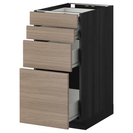 Напольный шкаф 4 фронтальных панели, 4 ящика МЕТОД / ФОРВАРА, черный, Брокхульт светло-серый