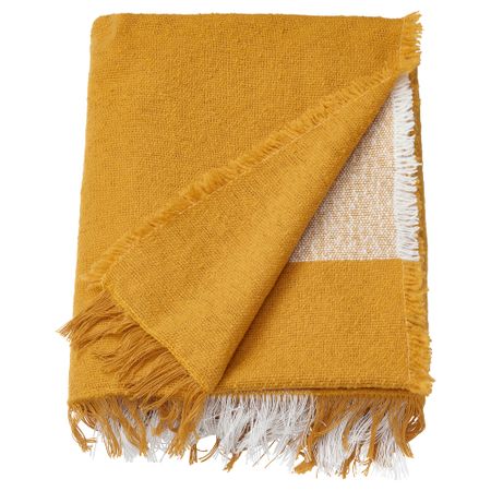 Плед, 130x170 см, темно-желтый, белый с оттенком IKEA UGGLEFLY 805.715.00