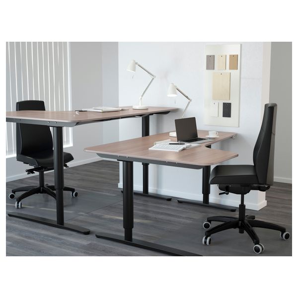 Угловой письменный стол левосторонний трансформер БЕКАНТ, серый, черный (160x110 см) - схема-чертеж с размерами