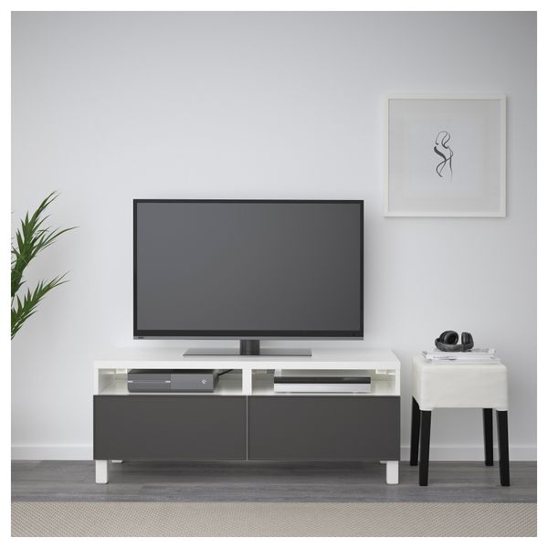 Тумба для ТВ с ящиками БЕСТО, белый, Грундсвикен темно-серый (120x40x48 см) - фото 2