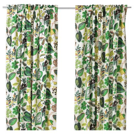 Гардины, 1 пара СЮССАН, бел/зелен (145x300 см)