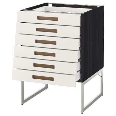 Напольный шкаф 6 фронтальных панелей, 6 нижних ящиков МЕТОД / МАКСИМЕРА, черный, Мэрста белый