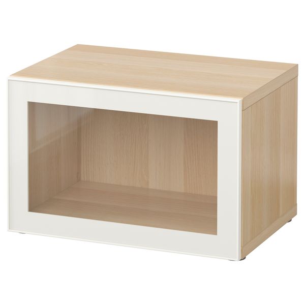 Стеллаж со стеклянной дверью БЕСТО, под беленый дуб, Глассвик белый/прозрачное стекло (60x40x38 см) - схема-чертеж с размерами