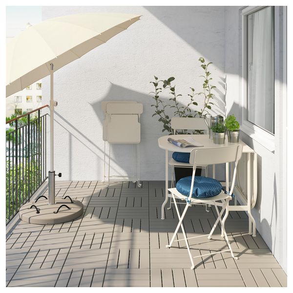 Стол+2 складных стула для сада САЛЬТХОЛЬМЕН, бежевый, Иттерон синий - фото 2