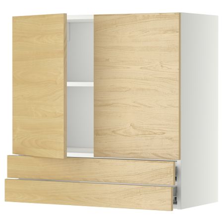 Навесной шкаф, 2 дверцы, 2 ящика МЕТОД / ФОРВАРА, белый, Тингсрид береза