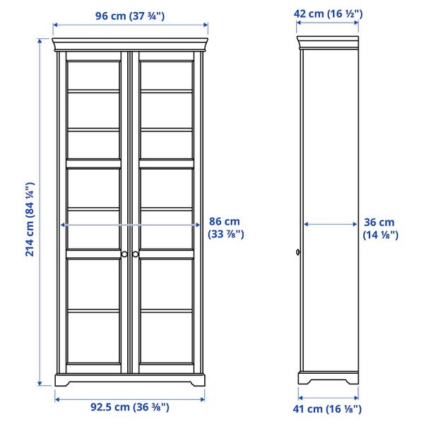 Шкаф-витрина, белый 96x214 см IKEA LIATORP ЛИАТОРП 904.397.27 - схема-чертеж с размерами