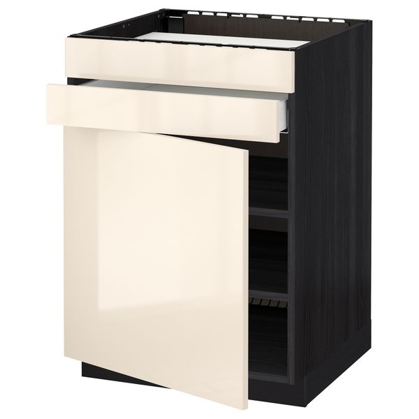 Напольный шкаф для варочной панели, доводчик, 2 фасада, 1 ящик МЕТОД / МАКСИМЕРА, черный, Рингульт кремовый (60x60 см) - схема-чертеж с размерами