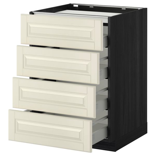 Напольный шкаф, 4 фронтальных панели, 4 ящика МЕТОД / МАКСИМЕРА, черный, Будбин белый с оттенком - фото 1