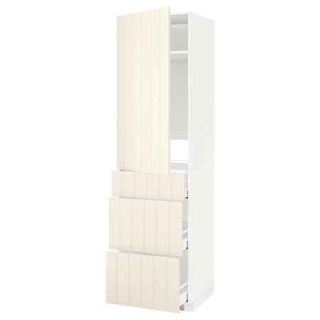 Высокий шкаф для холодильника, с дверцами, 3 ящика МЕТОД / МАКСИМЕРА, белый, Хитарп белый с оттенком (60x60x220 см)