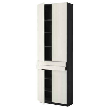 Высокий шкаф + полки, 2 ящика, 4 дверцы МЕТОД / ФОРВАРА, черный, Росдаль белый (80x37x240 см)