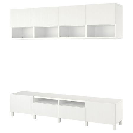 Шкаф для ТВ, комбинация, белый/тиммер/стуббар белый 240x42x230 см IKEA BESTÅ БЕСТО 894.351.03