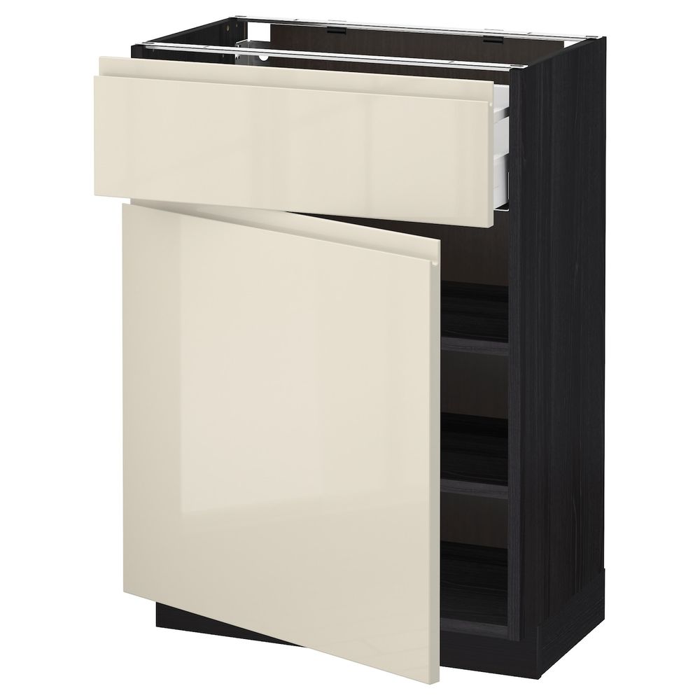 Напольный шкаф с ящиком/дверью, черный, Воксторп глянцевый светло-бежевый 60x37 см IKEA МЕТОД 492.386.99 - схема-чертеж с размерами