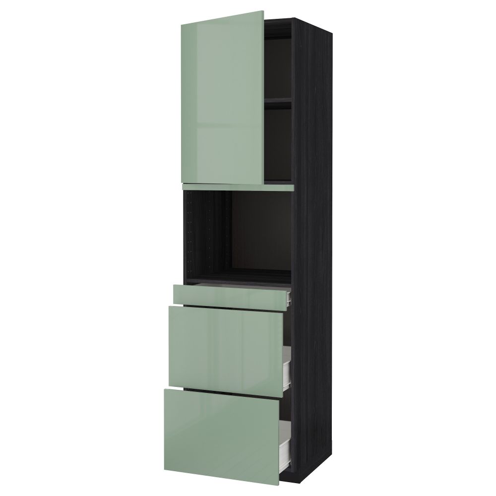 Высокий шкаф для СВЧ/дверца, 3 ящика МЕТОД / ФОРВАРА, черный, Калларп светло-зеленый - фото 1