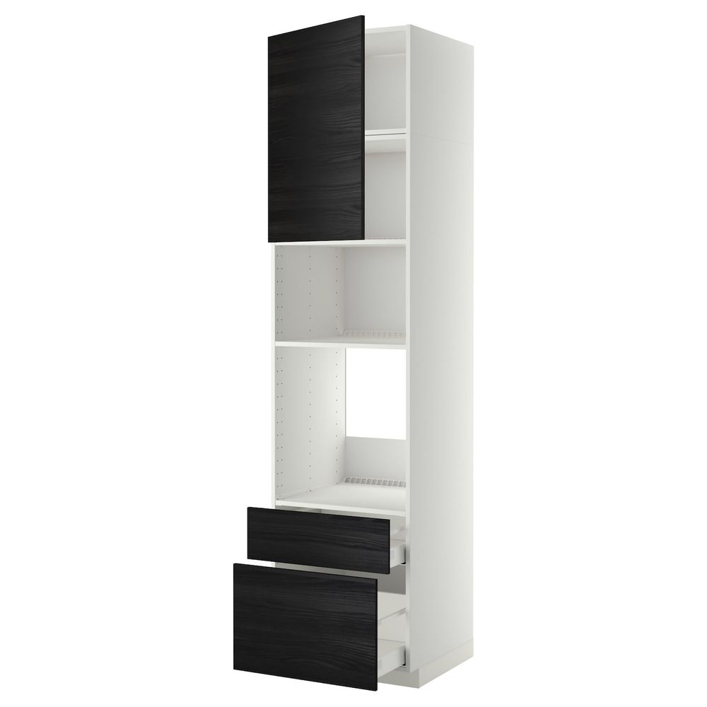 Высокий шкаф для духовки и СВЧ/дверца/2ящ, белый, Тингсрид черный 60x60x240 см IKEA МЕТОД / МАКСИМЕРА 792.371.08 - схема-чертеж с размерами